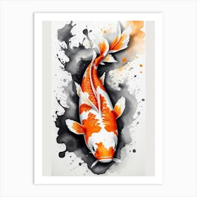 One Koi Fish in Calligraphy Style Art Print