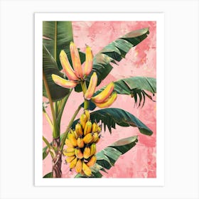 Bananas On A Pink Background Art Print