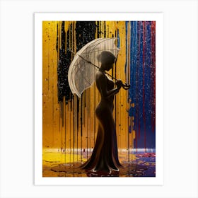 Woman With Umbrella In The Rain Art Print