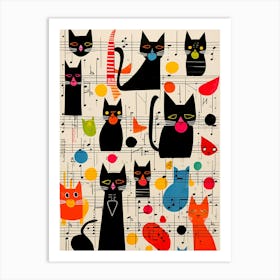 Cats On Music Sheet Art Print