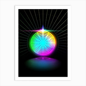 Neon Geometric Glyph in Candy Blue and Pink with Rainbow Sparkle on Black n.0049 Art Print