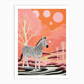 Zebra In The River Orange Art Print