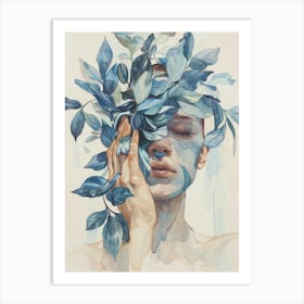 Woman With Leaves On Her Face 5 Art Print