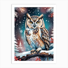 Owl In The Snow 1 Art Print