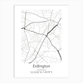 Erdington,United Kingdom Minimalist Map Art Print