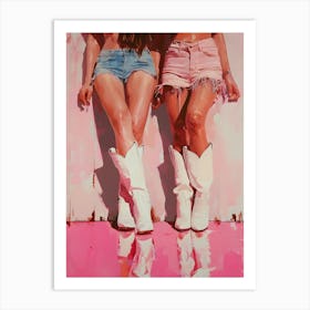 Two Cowgirls On Pink Art Print