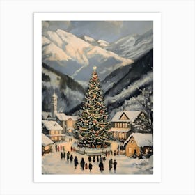 Christmas In The Village Mountains Art Print