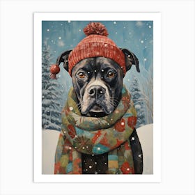 Boxer Dog In The Snow Art Print