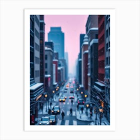 Snowy City Street Art Print