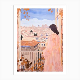 Valencia Spain 6 Vintage Pink Travel Illustration Art Print