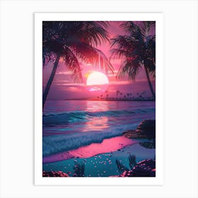 Synthwave Sunset At The Beach 7 Art Print