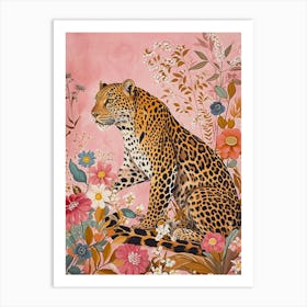 Floral Animal Painting Leopard 1 Art Print