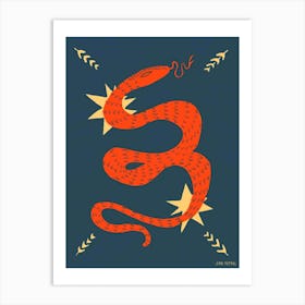 Red Snake And Stars Art Print