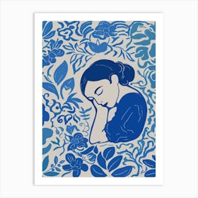 Blue Woman Silhouette 11 Art Print