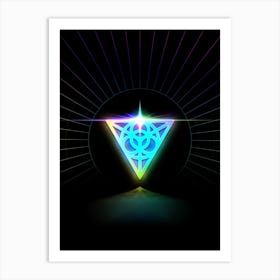 Neon Geometric Glyph in Candy Blue and Pink with Rainbow Sparkle on Black n.0030 Art Print