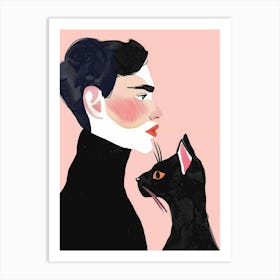 Illustration Of A Woman With A Cat 1 Art Print