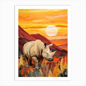 Rhino With The Sun Patchwork 3 Art Print