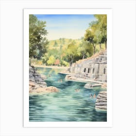 Swimming In Krka National Park Croatia Watercolour Art Print