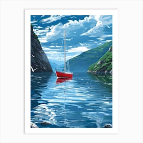 Red Sailboat In The Sea Art Print