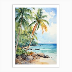 Watercolor Of Palm Trees On The Beach 1 Art Print