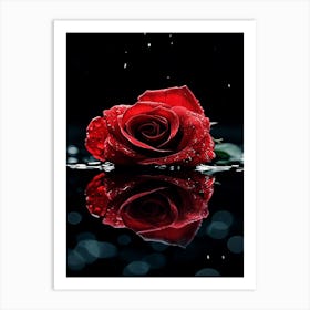 Red Rose In Water Art Print