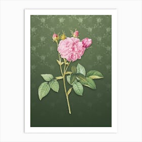 Vintage Pink Agatha Rose Botanical on Lunar Green Pattern n.1169 Art Print