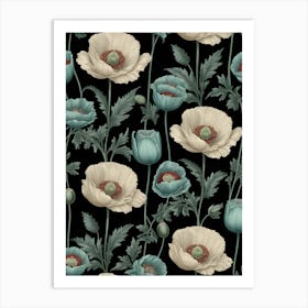 Poppies On A Black Background Art Print