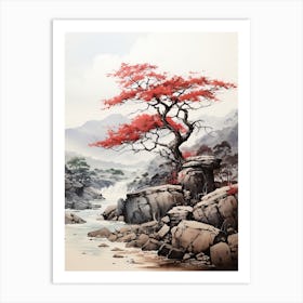 Tokyo In Japan, Japanese Brush Painting, Ukiyo E, Minimal 2 Art Print