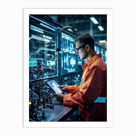 Cyber Industrial Factory With An Ai Manager Overseeing A Network Of Robotic Welding Arms And Automat (5) Art Print