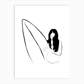 Girl With A Surfboard Art Print