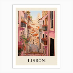 Lisbon Portugal 1 Vintage Pink Travel Illustration Poster Art Print