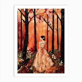 Lady In Autumn Forest Art Print