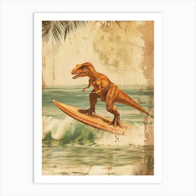 Vintage Dinosaur On A Surf Board Art Print