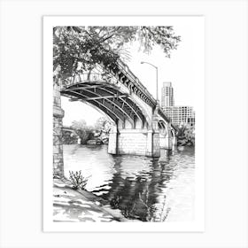 Congress Avenue Bridge Austin Texas Black And White Drawing 4 Art Print