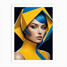 Geometric Woman Portrait Pop Art Fashion Yellow (23) Art Print