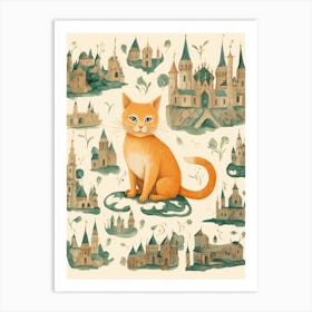 Medieval Style Map Of Cat & Castles Art Print