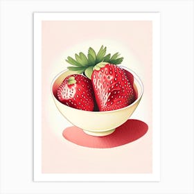 Bowl Of Strawberries, Fruit, Marker Art Illustration 2 Art Print