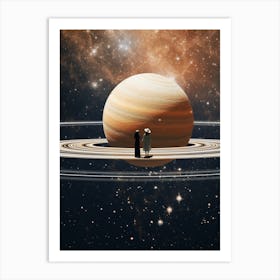 Cosmic portrait of a couple standing on the rings of Saturn 1 Art Print