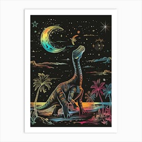 Neon Dinosaur Lines At Night 3 Art Print