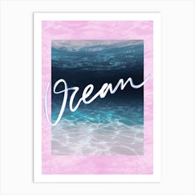 Ocean. Deep Blue and Pink. Minimalist Collage Art Print