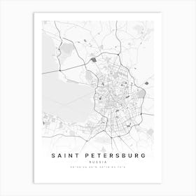 Saint Petersburg Russia White Map Poster