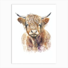 Highland Cow Cute Watercolor Painting Portrait Art Print