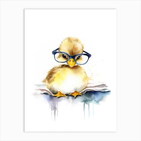 Smart Duckling Wearing Glasses Watercolour Illustration 4 Art Print