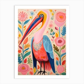 Pink Scandi Pelican 3 Art Print