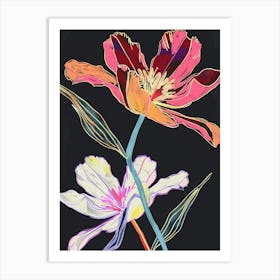 Neon Flowers On Black Everlasting Flower 2 Art Print