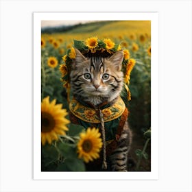 Sunflower Cat Art Print