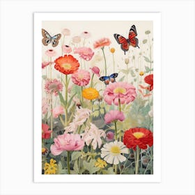 Butterflies With Wild Flower Japanese Style Painting 1 Art Print
