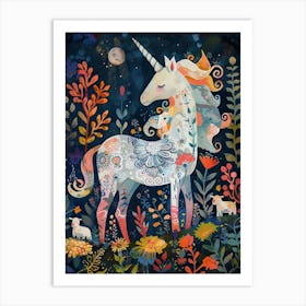 Unicorn With Lambs Fauvism Inspired 2 Art Print