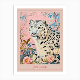 Floral Animal Painting Snow Leopard 4 Poster Art Print