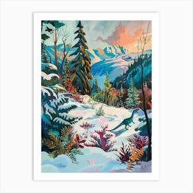 Colourful Dinosaur In A Snowy Landscape 3 Art Print